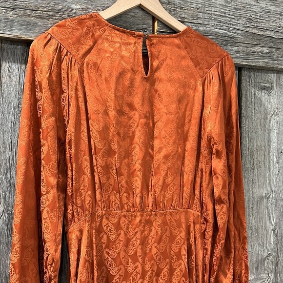 New Scotch & Soda Starwatcher Asymmetric Peplum Midi Dress Cinnamon Rust Size M - Picture 7 of 8